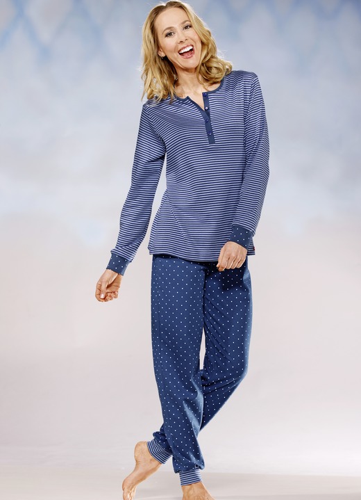 Interlock Pyjama, Langarm mit Knopfleiste und Bündchen - Nachtwäsche | BADER