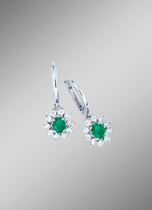 Hochwertige Ohrringe mit echt Smaragd und Diamanten -  Damen-Edelsteinschmuck | BADER