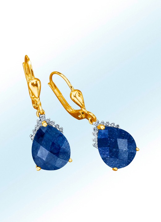 Ohrringe mit Diamanten und echt blauem Safir-Tropfen -  Damen-Edelsteinschmuck | BADER