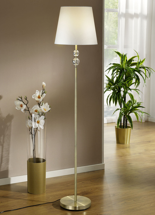 Stilvolle Stehlampe aus altmessingfarbenem Metall - Lampen | BADER