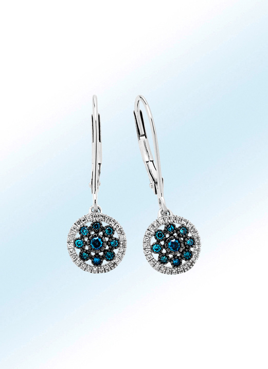 Schöne Ohrringe mit blauen Brillanten und weissen Diamanten -  Damen-Diamantschmuck | BADER